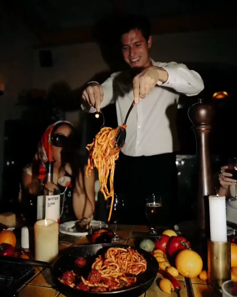 Pasta served at the table